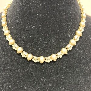 Monet Elegant Gold Faux Pearl and Crystal Necklace